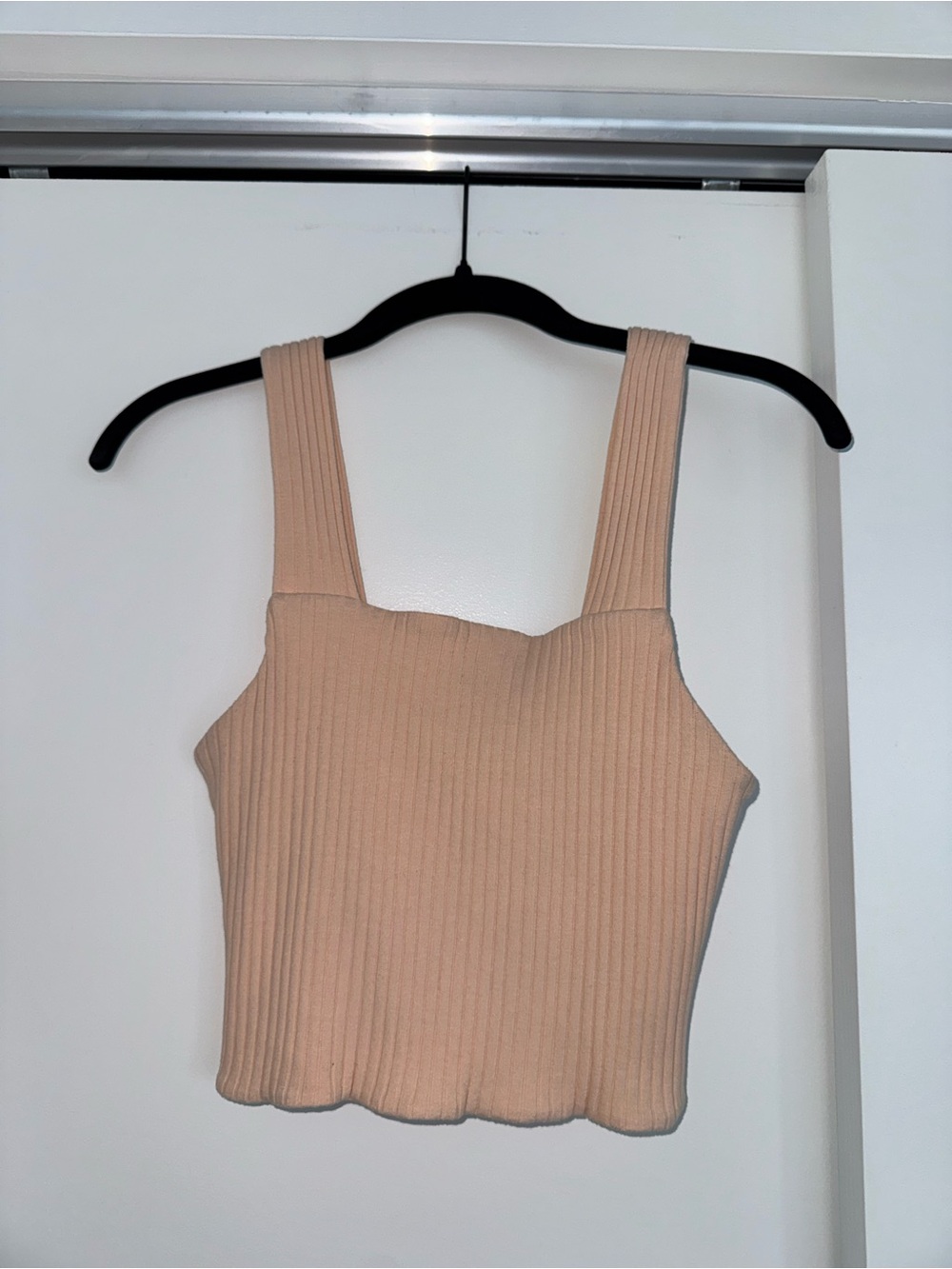 American Eagle Outfitters Ribbed Square-Neck Tank in Light Beige
